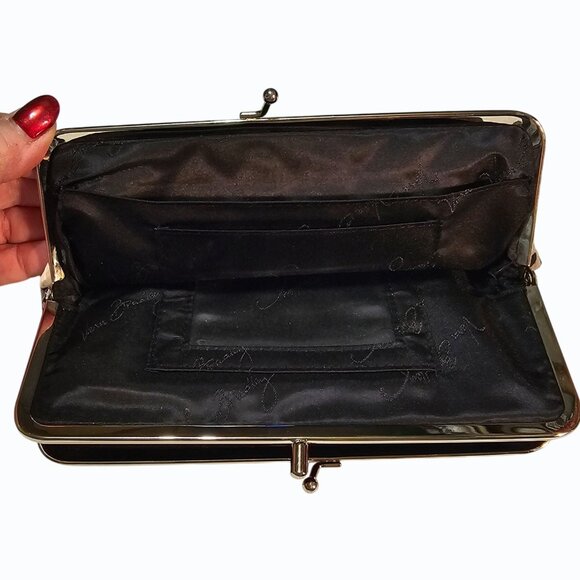 Vera Bradley Retired Baroque Black Yellow White Double Kiss Lock Wallet Clutch - Picture 5 of 13